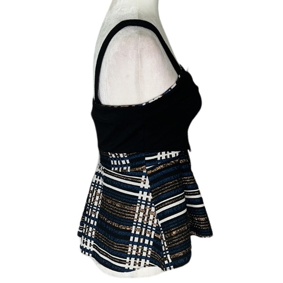 Anthropologie Deletta Nathalie Black Metallic Copper Plaid Peplum Tank Top - XS - Picture 6 of 13